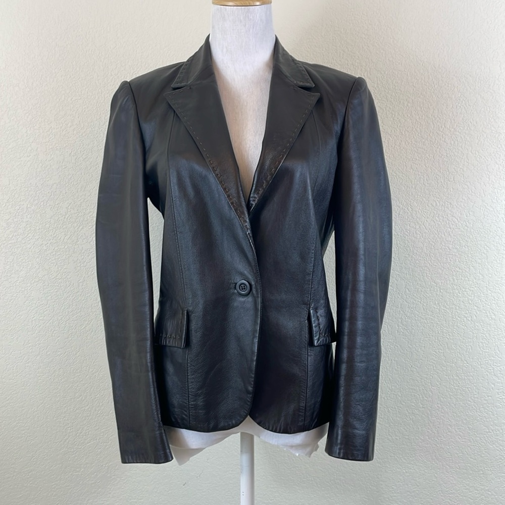 Zanella dark chocolate leather single button blazer